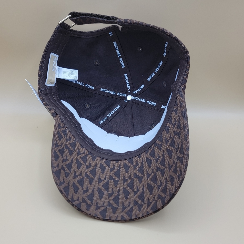 Michael Kors Signature Logo Adjustable Strapback Baseball Cap Hat Brown New Tags - Picture 9 of 11